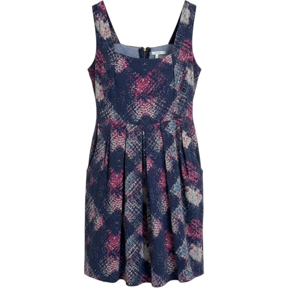 Kimchi Blue Abstract Print Fit & Flare Mini Dress Navy Pink Size 4 Pockets